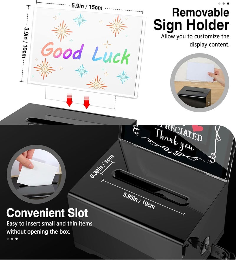 MoKo Acrylic Donation Box with Lock, Ballot Suggestion Box with Sign Holder for Fundraising Donation Voting Collection, Raffle Tip Jar, 6.2"x 4.7"x 4", Black - Image 5
